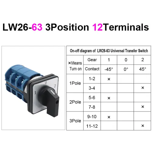 OMCH 1PCS Silver Contact LW26-20/32/63 Universal Switch 3 Position 1-0-2 1/2/3/4 Poles 440V 4/8/12/16Terminals Rotary Cam Switch - Image 12