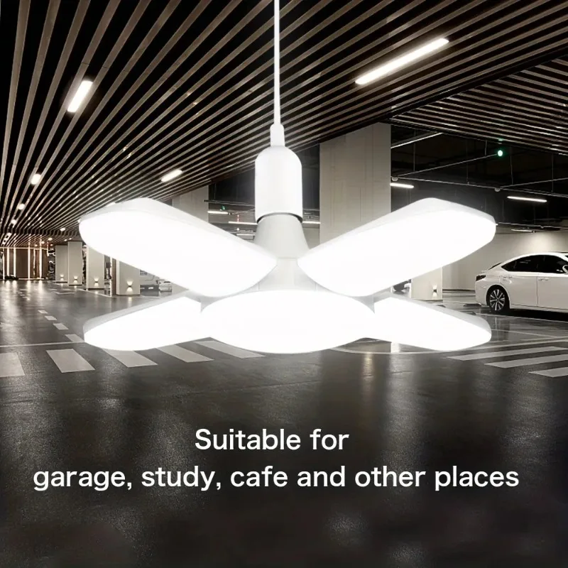 E27 Fan Shape Foldable 28W LED Bulb AC220V/110V Deformation for Home Ceiling Lights Warehouse and Garage White Leaf Light 6500K