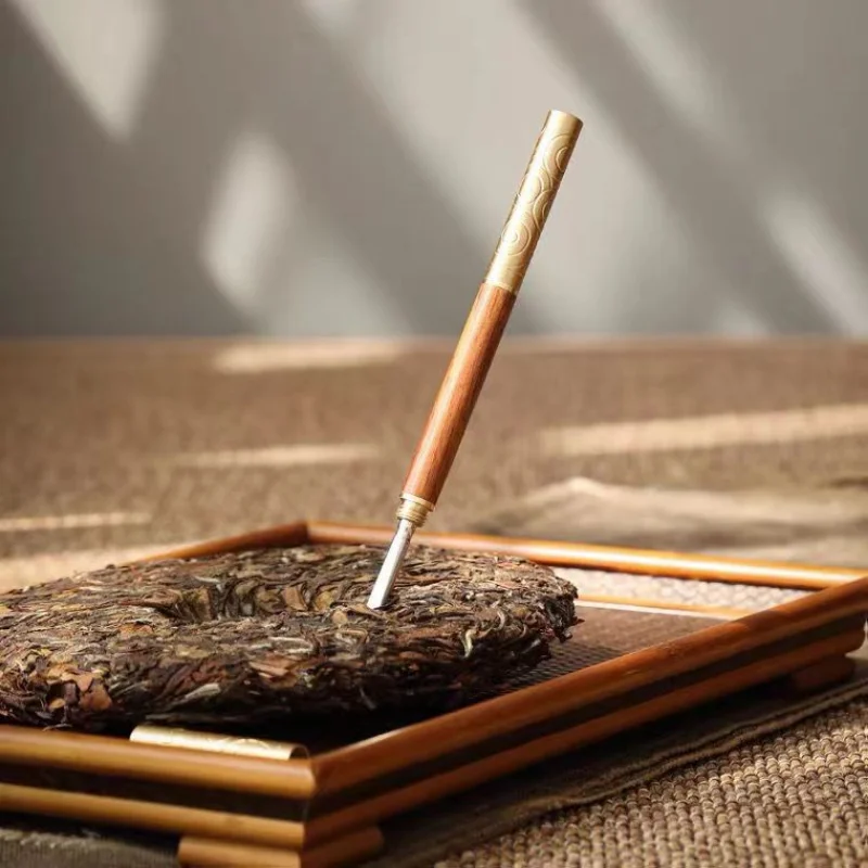 Ruyi golden hoop stick tea knife tea needle ebony wood huanghuali wood double-use Pu'er cake opener prying tool