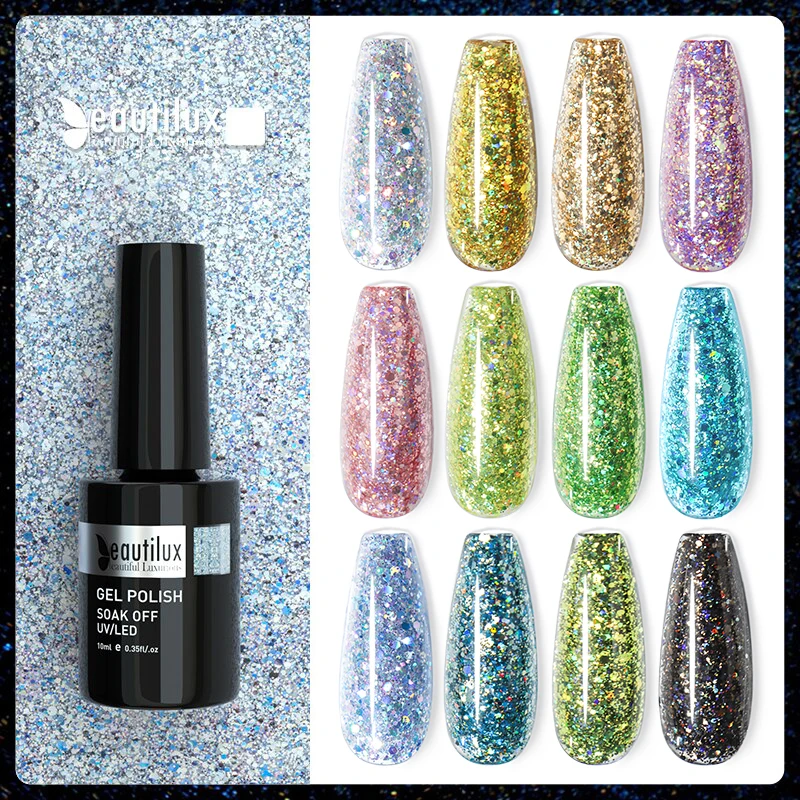 Beautilux Diamond Rainbow Nail Gel Polish Holographic Bling Dazzling Semi Permanent Nails Art Gels Varnish Enamel Lacquer 10ml arte clavo fashion gel nail polish semi permanent sequins flakes shiny glossy uv led nails art design gels varnish lacquer 15ml