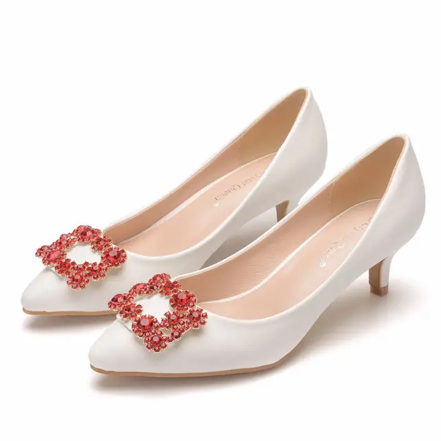 Lady White Cinderella Red Crystal Shoes 