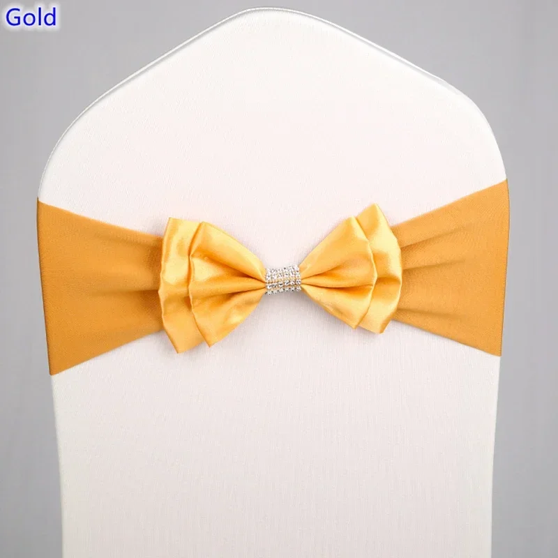 Satin Chair Sashes Wedding Satin Chair Sash Spandex Bow Tie Band Ready Made for Banquet Hotel Birthday Party Luxury Decoration