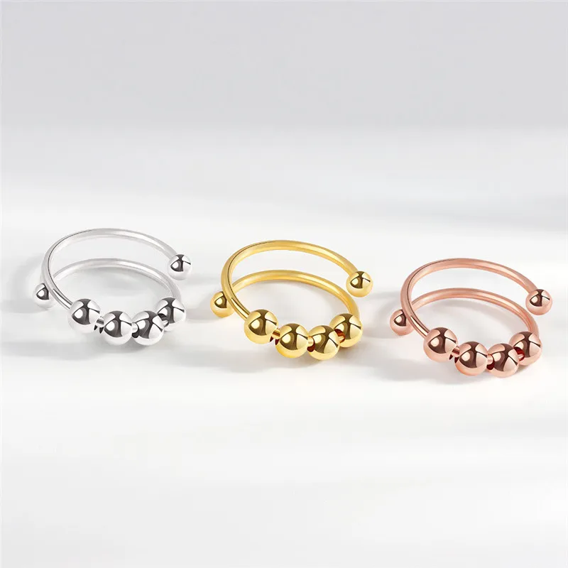 Ball Charms Fidget Spinner Adjustable Rings For Women Round Beads Anxiety Ring Girls Jewelry finger ring,jewelry accessories,adjustable rings,charm beads,fidget spinner ring