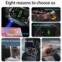 New Military GPS Smart Watch Men Flashlight Compass Waterproof 600mAh Battery Outdoor Sport Tracker Bluetooth Call Smartwatch 2