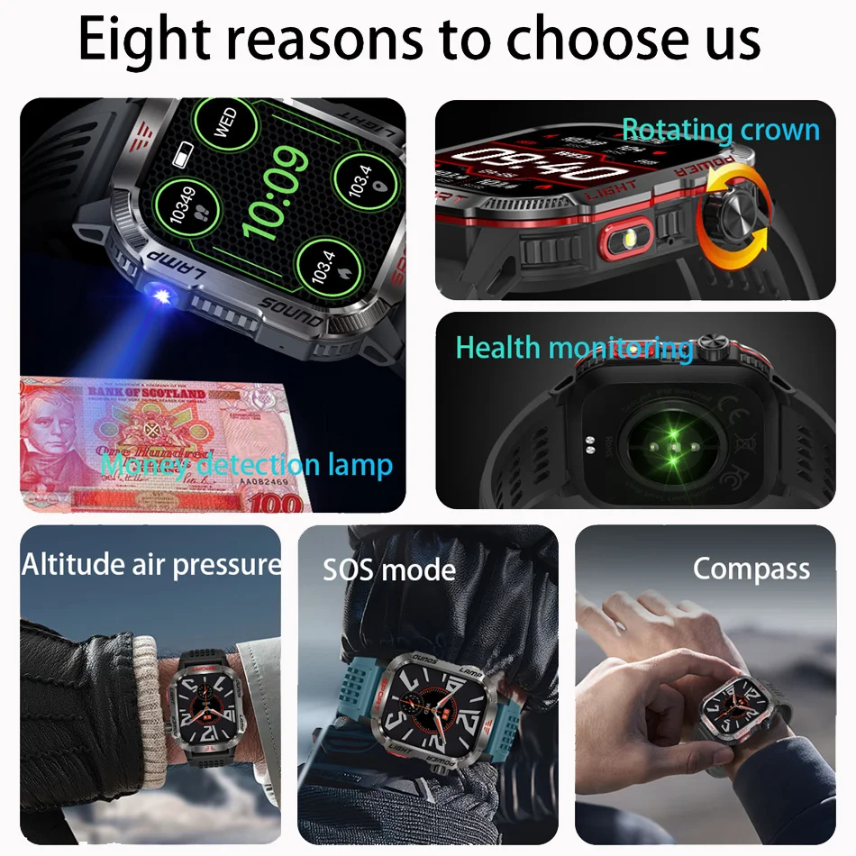 New For Huawei Xiaomi Military GPS Smart Watch Men Flashlight Compass Waterproof Outdoor Sport Tracker Bluetooth Call Smartwatch 2