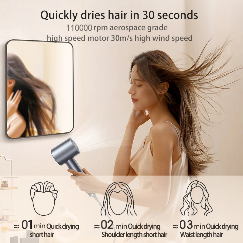 TQ-D3 High Speed Hair Dryer Negative Ion Hair Care Salon Style Tool Fast Dry Low Noise Brushless Motor Negative Ionic Blow Dryer 4
