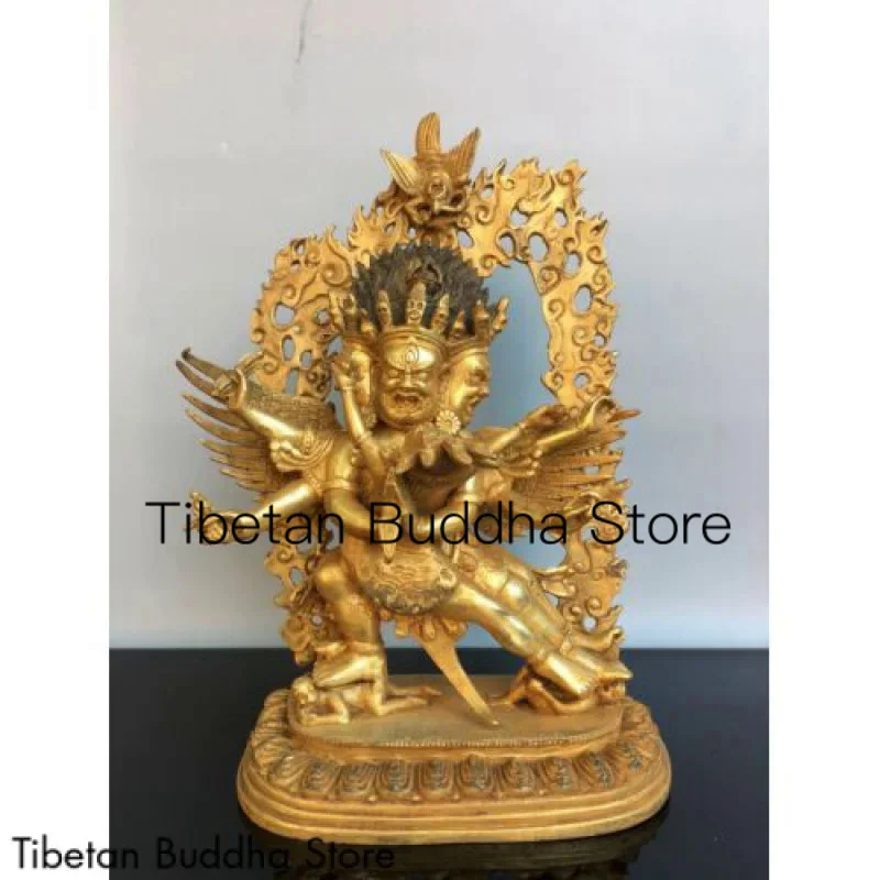 

Статуэтка Будды Ваджра ручной работы, бронзовая, позолоченная, 24 К, 11,8 дюймов, Китайский Старый тибетский буддизм