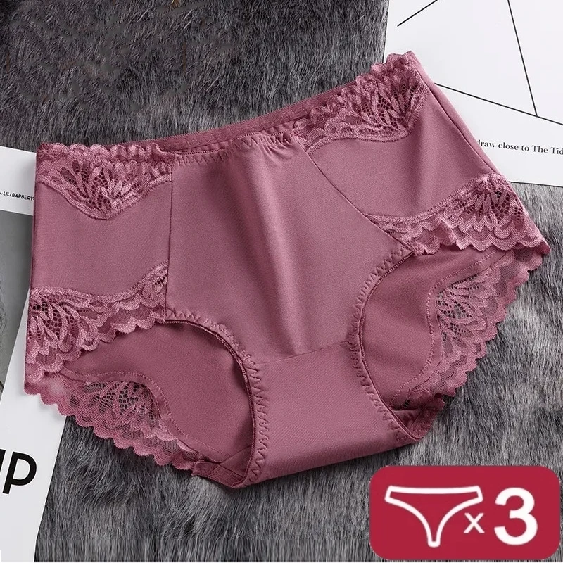 3Pcs/lot Women Pink Black Lace Sexy Panties Set Underwear Seamless