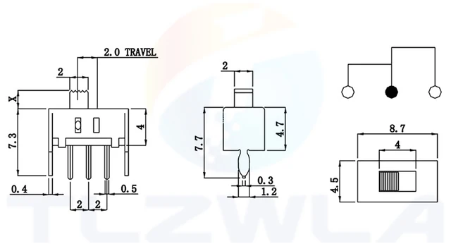 10PCS SS12D07 Mini Vertical Slide Switch 1P2T 3 Pin Toggle
