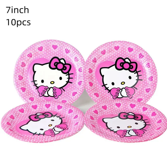 thumbnail image 1 of Decoraciones para baby shower de Hello Kitty Cat en color rosa Globos para el quinto cumpleaños de niñas Platos de papel Vajilla desechable Suministros para fiestas, 1 of 5