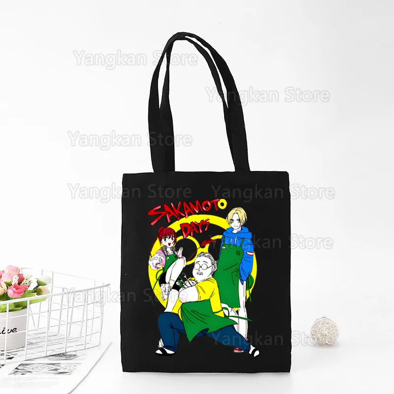 Sakamoto Days Handbags Cloth Canvas Tote Bag Black Shopping Travel Eco Reusable Shoulder Shopper Bags Bolsas De Tela
