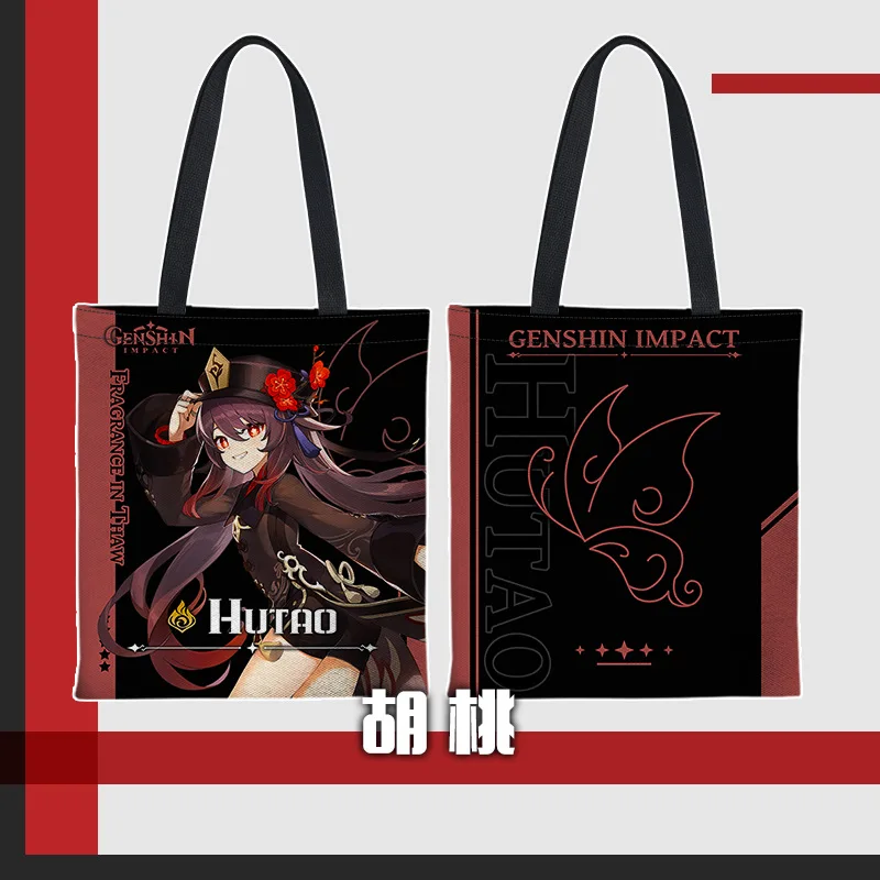 

Genshin Impact Game Cartoon Hu Tao Zhongli Yae Miko Keqing Shopping Bag Women Shoulder Handbag Shopping Canvas Bag Sling Bag
