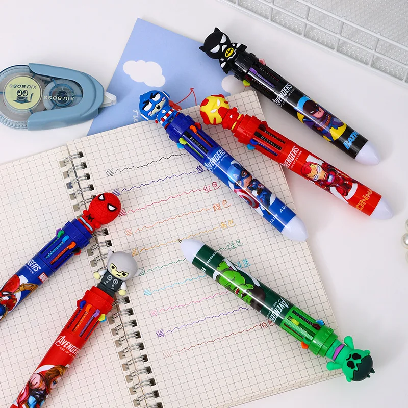 6-36pcs Cartoon Superhero Avengers 10 Colors Ballpoint Pen Press Pen Colored Markings Multifunctional Stationery Wholesle 5
