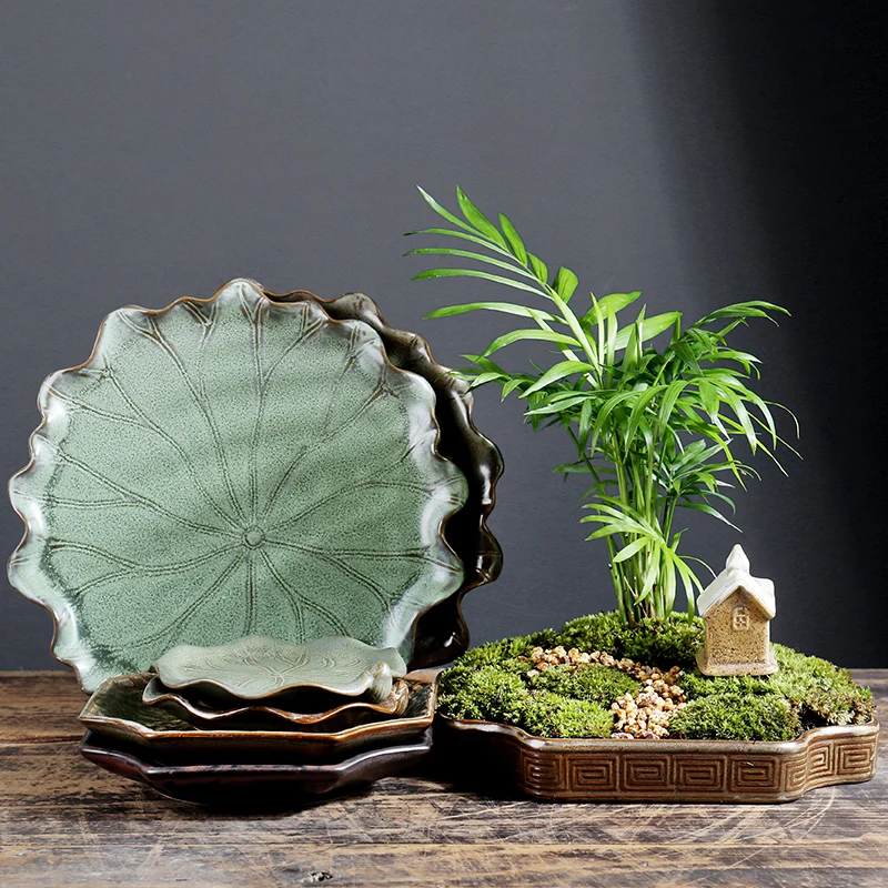 

Ceramic Flowerpot Drain Tray Small and Large Circular Lotus Bonsai Tray Flower Tray Potted Plant Base Flower Pot Pad Chassis