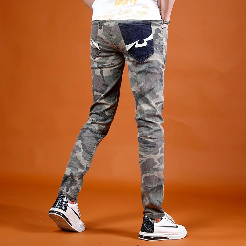 Camouflage Jeans Men Summer Lightweight Slim Fit Pants Streetwear Casual Straight Leg Denim Trousers