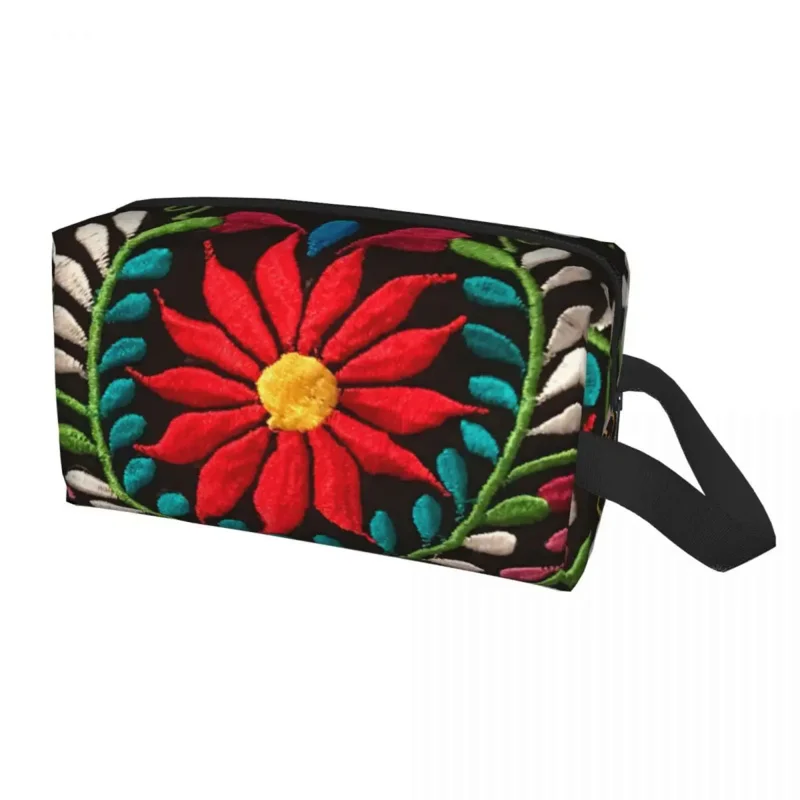 

Mexican Spanish Embroidery Travel Toiletry Bag Women Traditional Textile Flowers Makeup Organizer Storage Dopp Kit