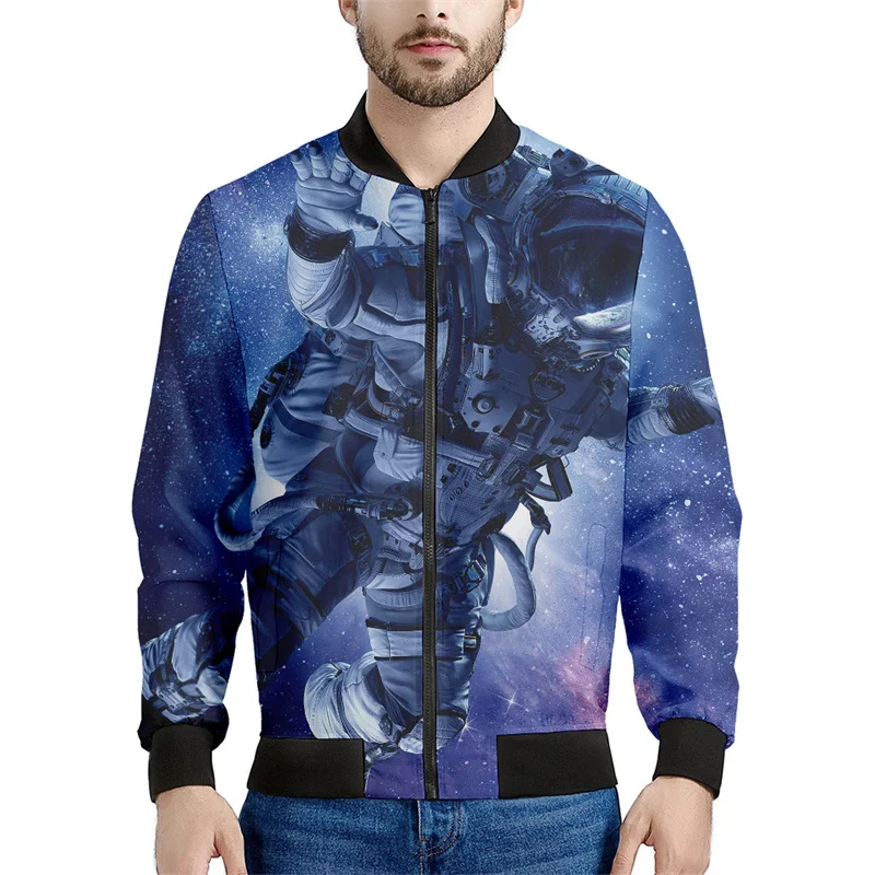 Chaqueta con cremallera y estampado 3D de astronauta espacial para hombre, chaqueta informal de calle, sudadera con cremallera y manga larga