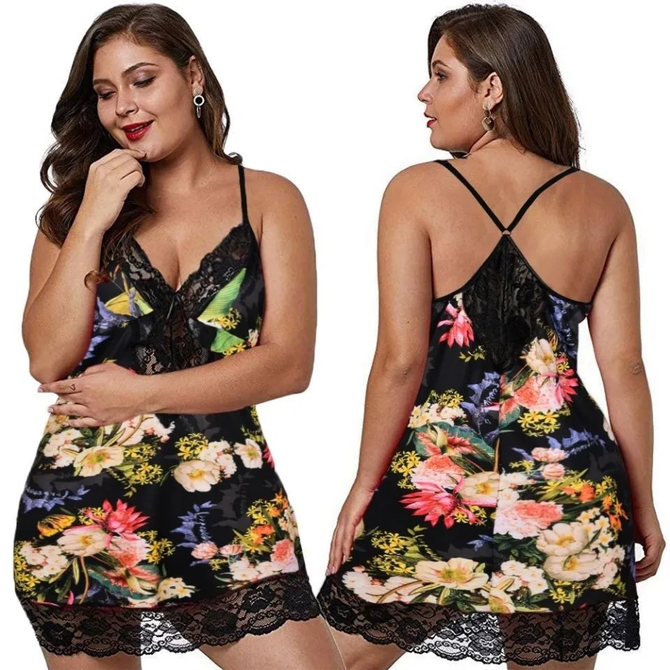 Sexy Lace Women's Nightwear BBW Night Dress Hollow Out Sexy Lingerie Underwear Leopard Print Nightgown Plus Size 6XL Sleepwear women lingerie,women nightgowns,women nightdresses,sleeping dress