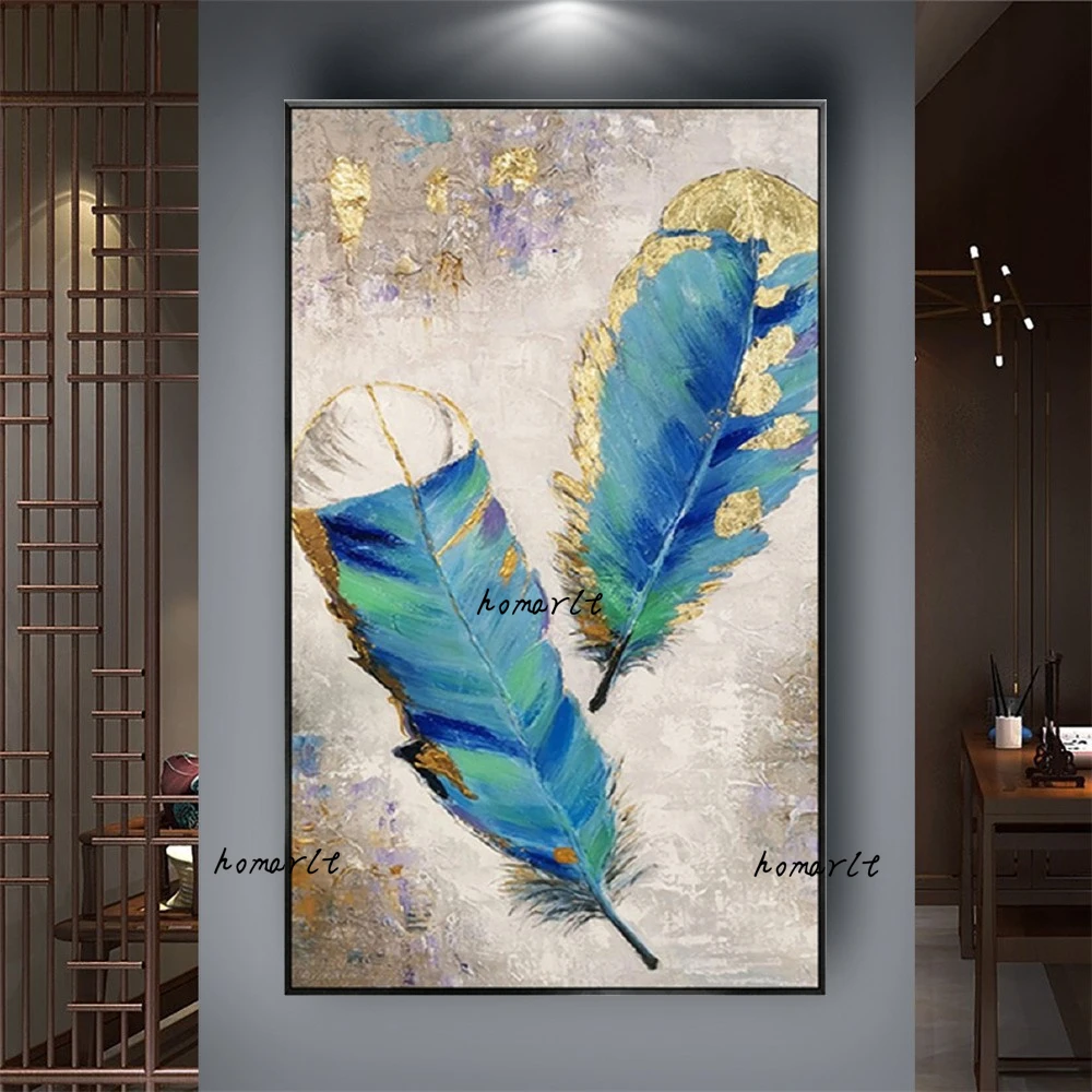 

Modern Wall Art Feather Of Peacock Canvas Painting 100% Hand Painted Decorative Painting Large Size For Living Room Wall Decor