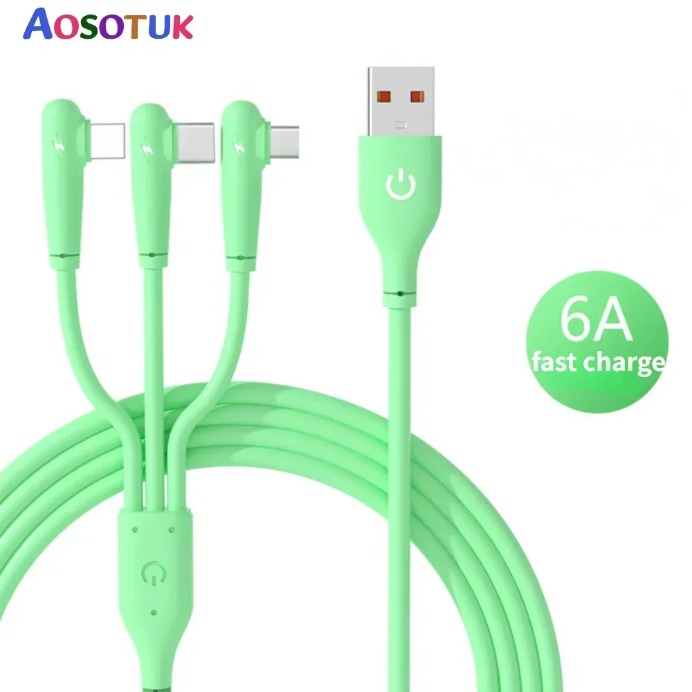 3 In 1 6A 66W Usb C Ricarica Rapida Per Iphone 14 Cavo Dati Micro Usb Type-C Supercharge Per Samsung Xiaomi Huawei 90 Gradi