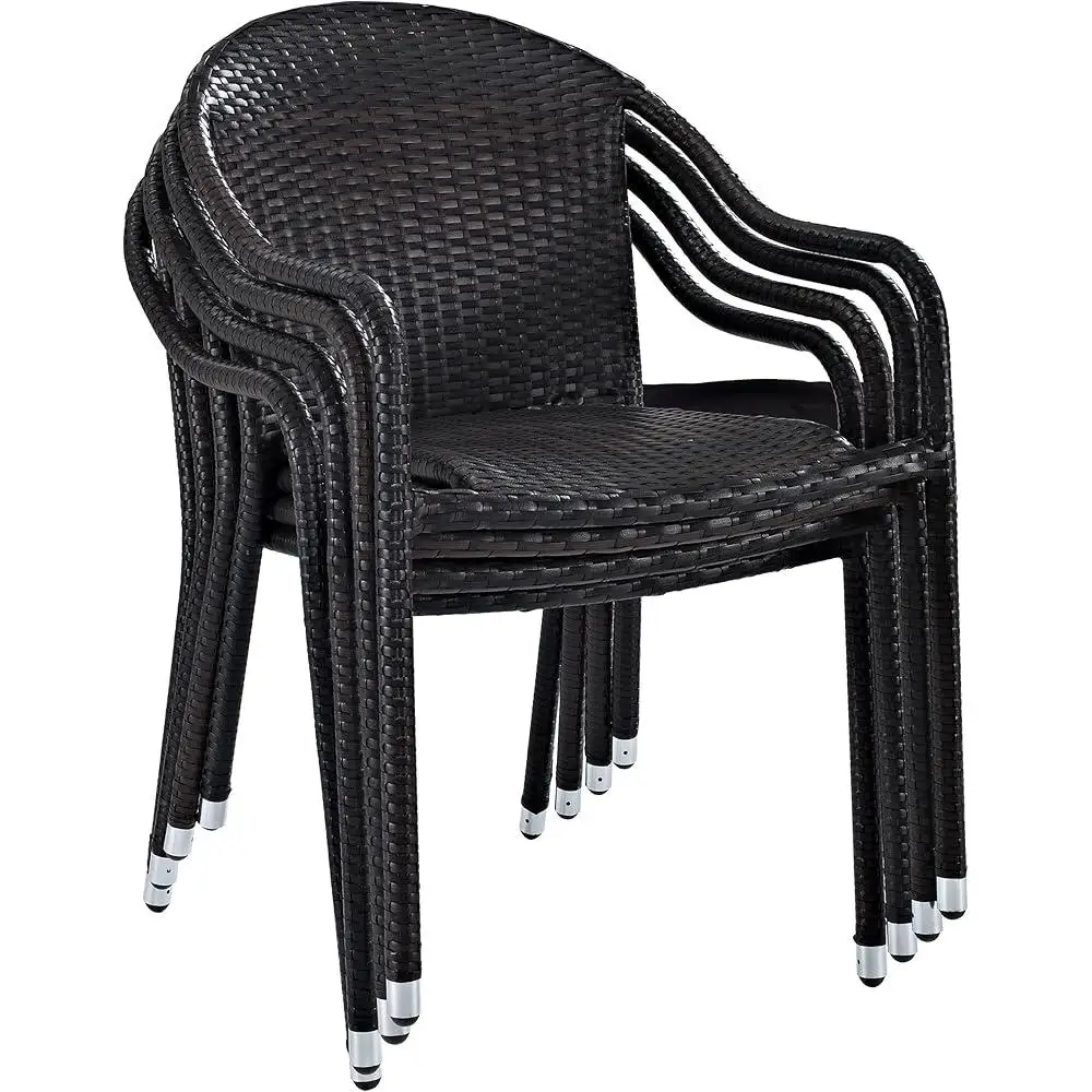 Palm Harbor 4-Piece Stackable Outdoor Chair Set Wicker Patio Chairs Dining Porch Brown 2