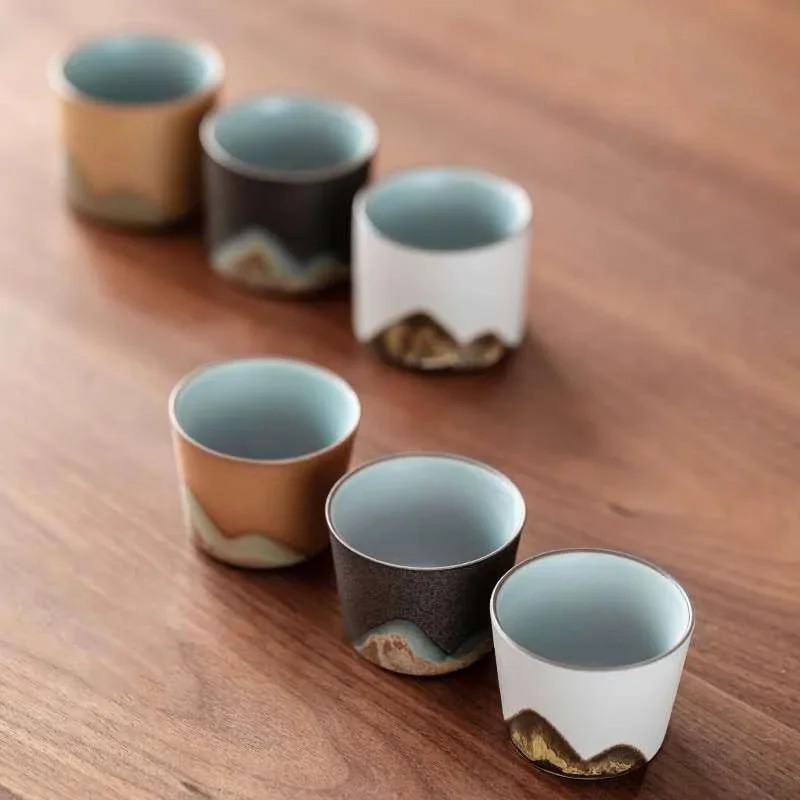 50ml/55ml Hand drawn mountain shape teacup Retro Ceramic Tea cup Kung Fu Tea Set Coffee Cup Small Water Cup Porcelain Teaware tea cup