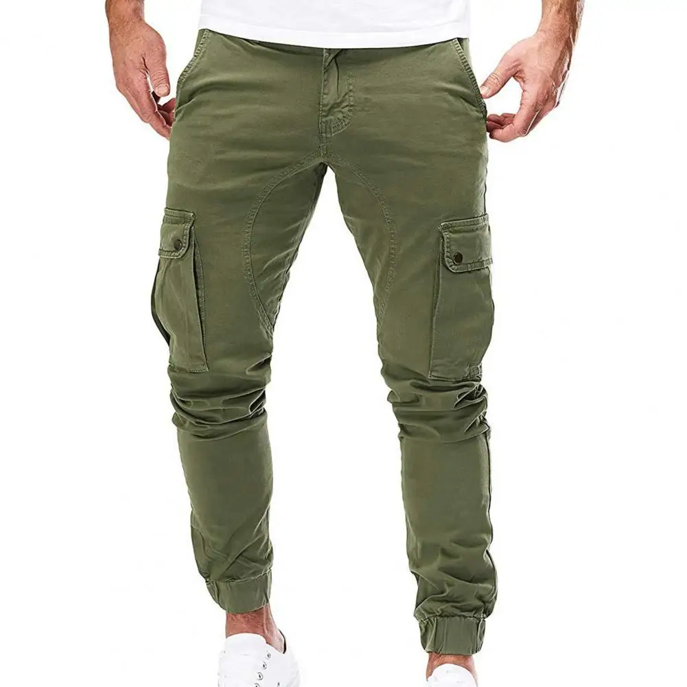 

Breathable Men Trousers Ankle-banded Men's Cargo Pants with Multi Pockets Drawstring Elastic Waist Soft for Comfortable