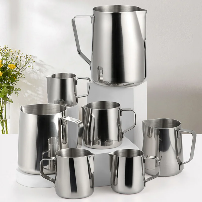 100ml-1500ml 스테인레스 스틸 우유 Frother 냄비 당겨 꽃 컵 에스프레소 커피 투수 바리 스타 공예 커피 라떼 우유 꽃 컵