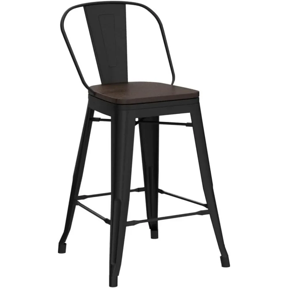 Bar Stools Set of 4, 26inch, High Back Metal Kitchen Counter Height Chairs, Bar Chair bar chair 24 5 modern swivel pub bars stools with wood back counter height cushion stools bar chair