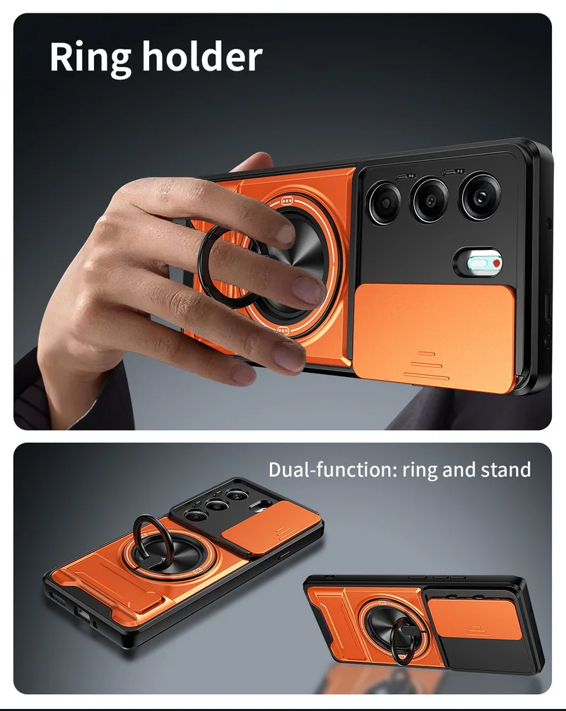 Enhanced 2-in-1 Ring Grip Magnetic Car Holder Case with Lens Protection
