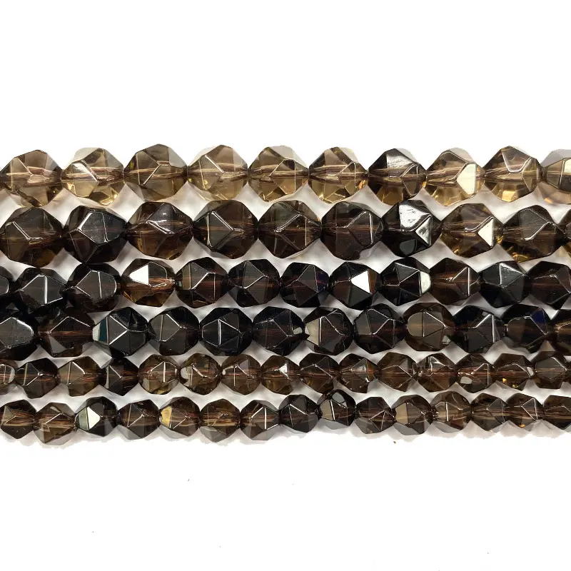

YWROLE Natural Smoky Quartz Faceted Round Stone Spacer Beads For Jewelry Making DIY Women's Bracelet Necklace Charms 15‘’