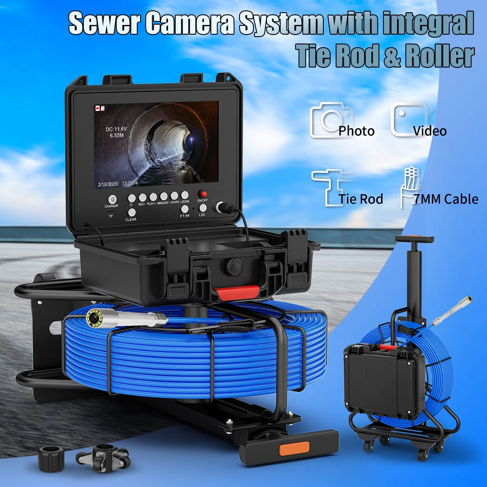 Portable Trolley Pull Rod Pipe Inspection Camera with Locator Meter ...