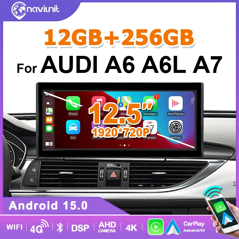 Pantalla de radio para coche de 12.5'' con Carplay inalámbrico y Android 15 para Audi A6 C7 A7 2012-2018, autoradio 2DIN, reproductor multimedia, GPS, 4G LTE 1