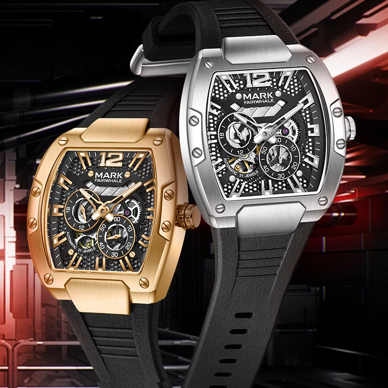Mark Fairwhale 6850 Fashiona Men's Watches Waterproof Rubber Strap Sports Fashion Mechanical Watches For Men