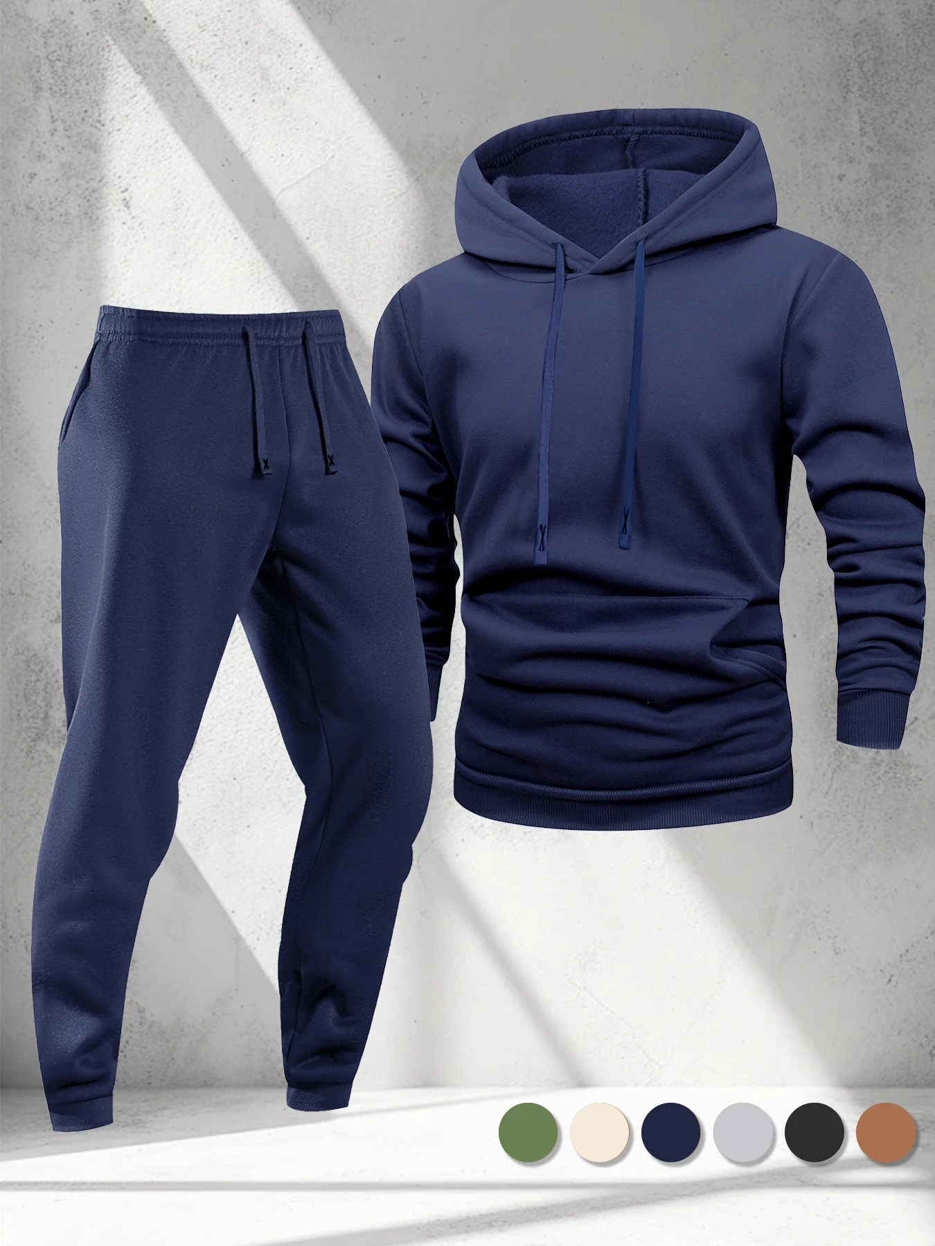 Unisex Fleece Hooded Sweatshirt and Sweatpants Autumn Sports Set