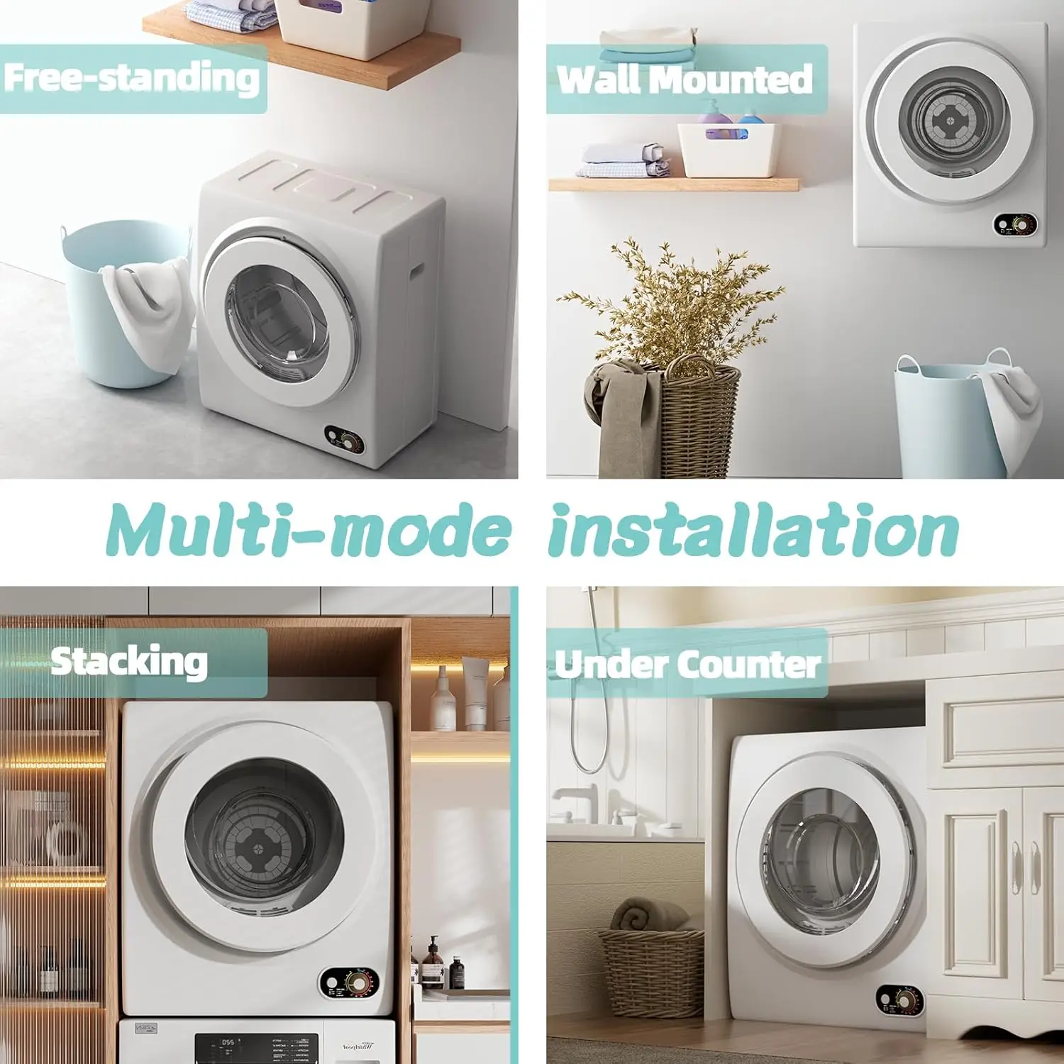Compact Dryer, 120V Portable Clothes Laundry Dryer with Stainless Steel Inner Tub, Electric Dryer Machine for Small Space