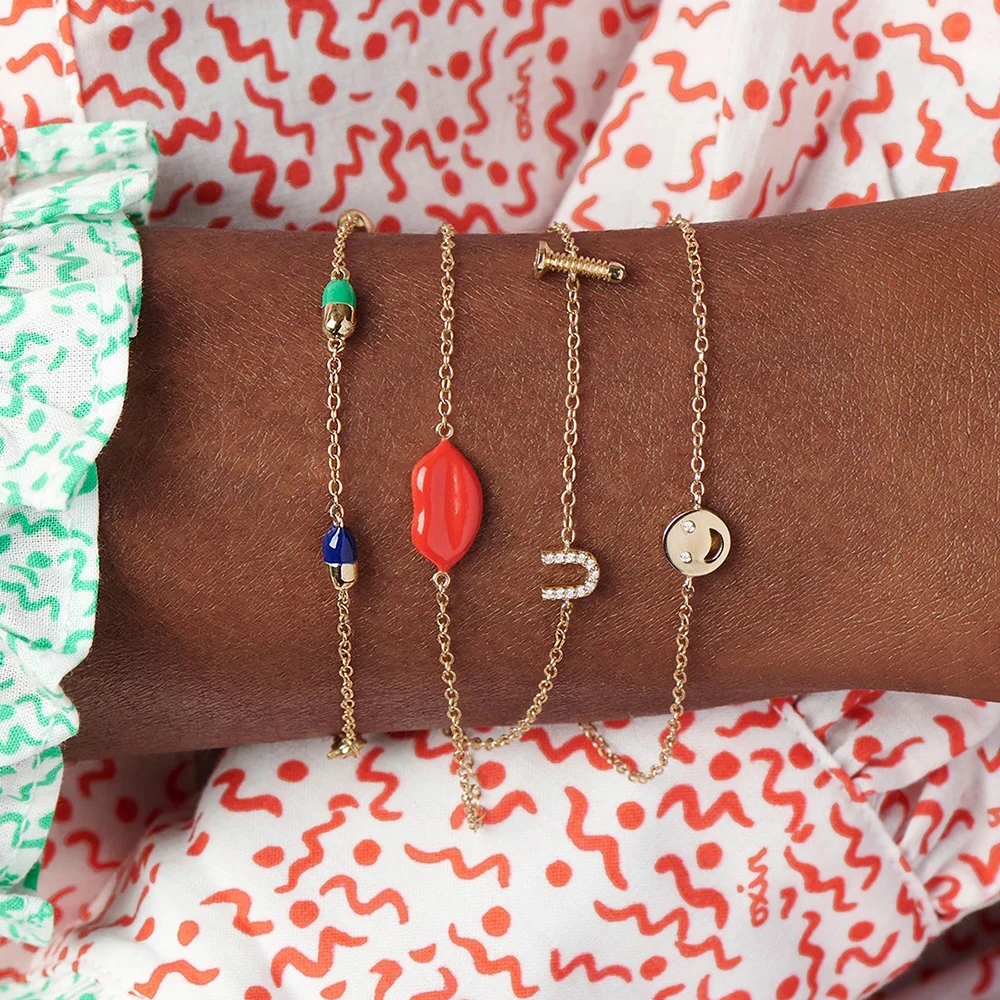 Minimalist 18K Gold Plated Metal Chain Rivet U-shape Women's Bracelet Waterproof Anti Allergic Adjustable Bracelets Jewelry Gift