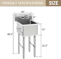 Commercial Stainless Steel Sink 1 Compartment NSF Prep Utility Sink with 8" Faucet 15" L x 15" W x 12" D Bowl for Hotel and Home 2