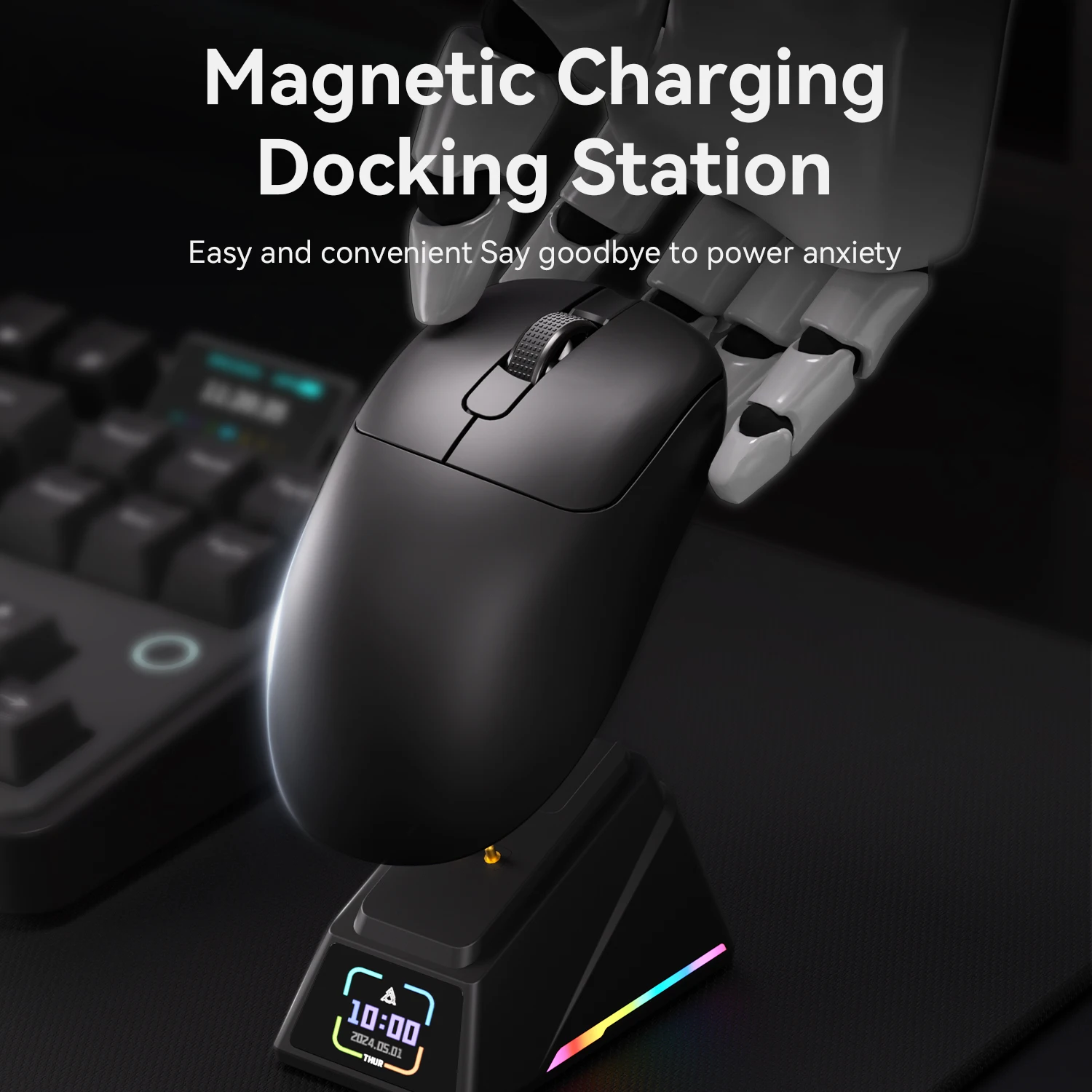 AJAZZ AJ179 APEX Gaming-Maus mit Farbbildschirm-Dock, magnetische Aufladung, 8000 Hz Hochfrequenz / Tri-Mode (PAW3950) rechtshändig – Detail 7