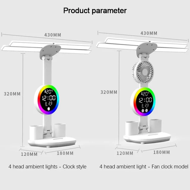 Rechargeable Table Lamp for Study, Desk Lamp Reading Light Led Table Light with Fan, Led Clock Dispaly Reading Lamp 6
