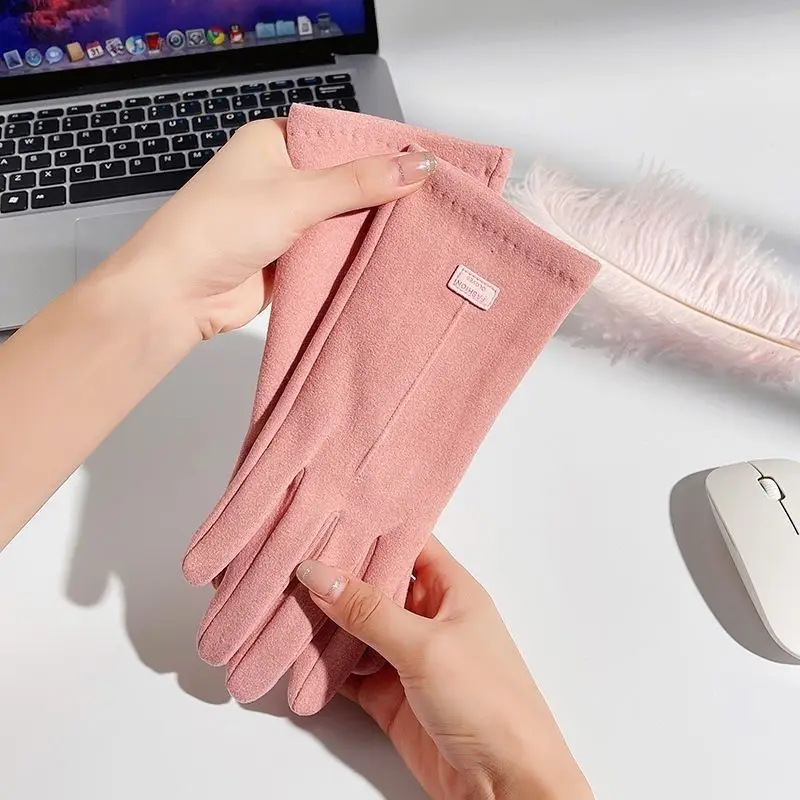 Autumn Winter Warm Plus Velvet Thicken Windproof Cold Proof Touch Screen Gloves For Women's Outdoor Sports Driving Mittens