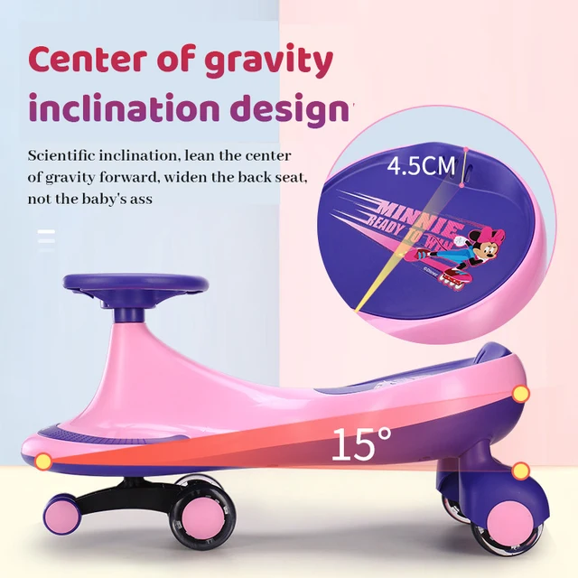 Disney Children Swing Car Anti Rollover 3wheel Widened Music Scooter Mickey Mouse Elsa 1-6 Year Old Kids Adults Shining Tricycle 2