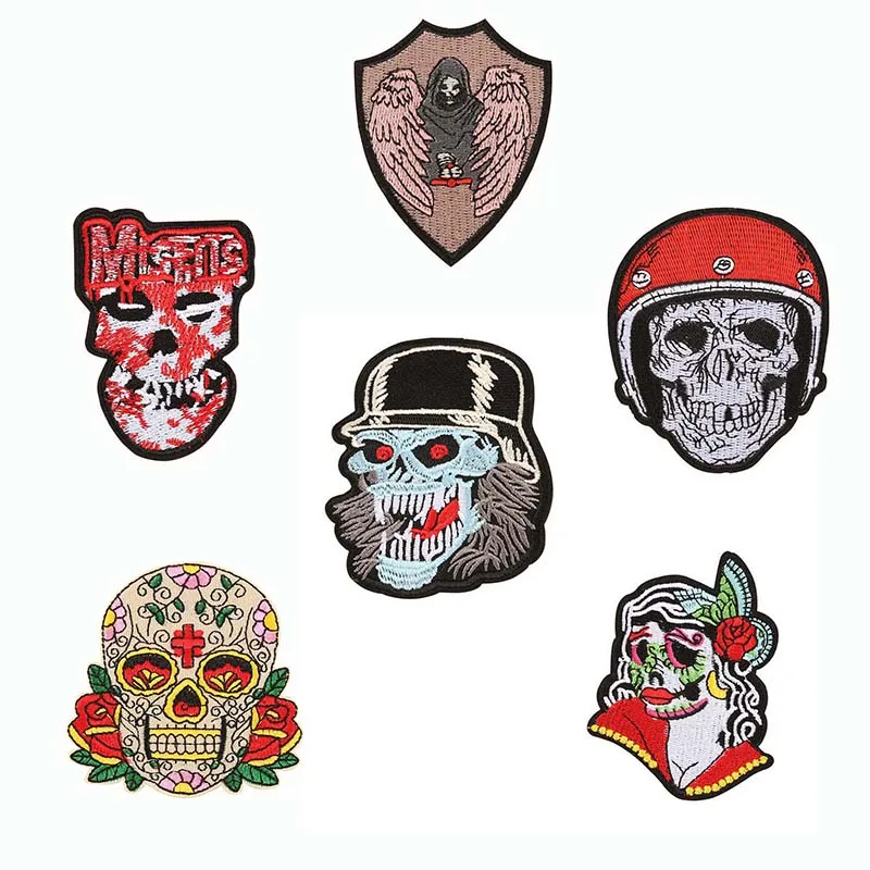 Embroidery Patch Stickers Clothes Patch Self-Adhesive Stickers Black  Leather Jacket Patch Fabric Stickers Iron On Patches Punk - AliExpress