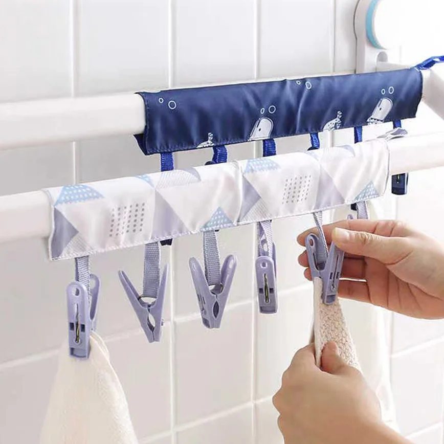 Travel fabric hanger Folding multifunctional go out portable clothespin underwear clip Velcro home hanger 5