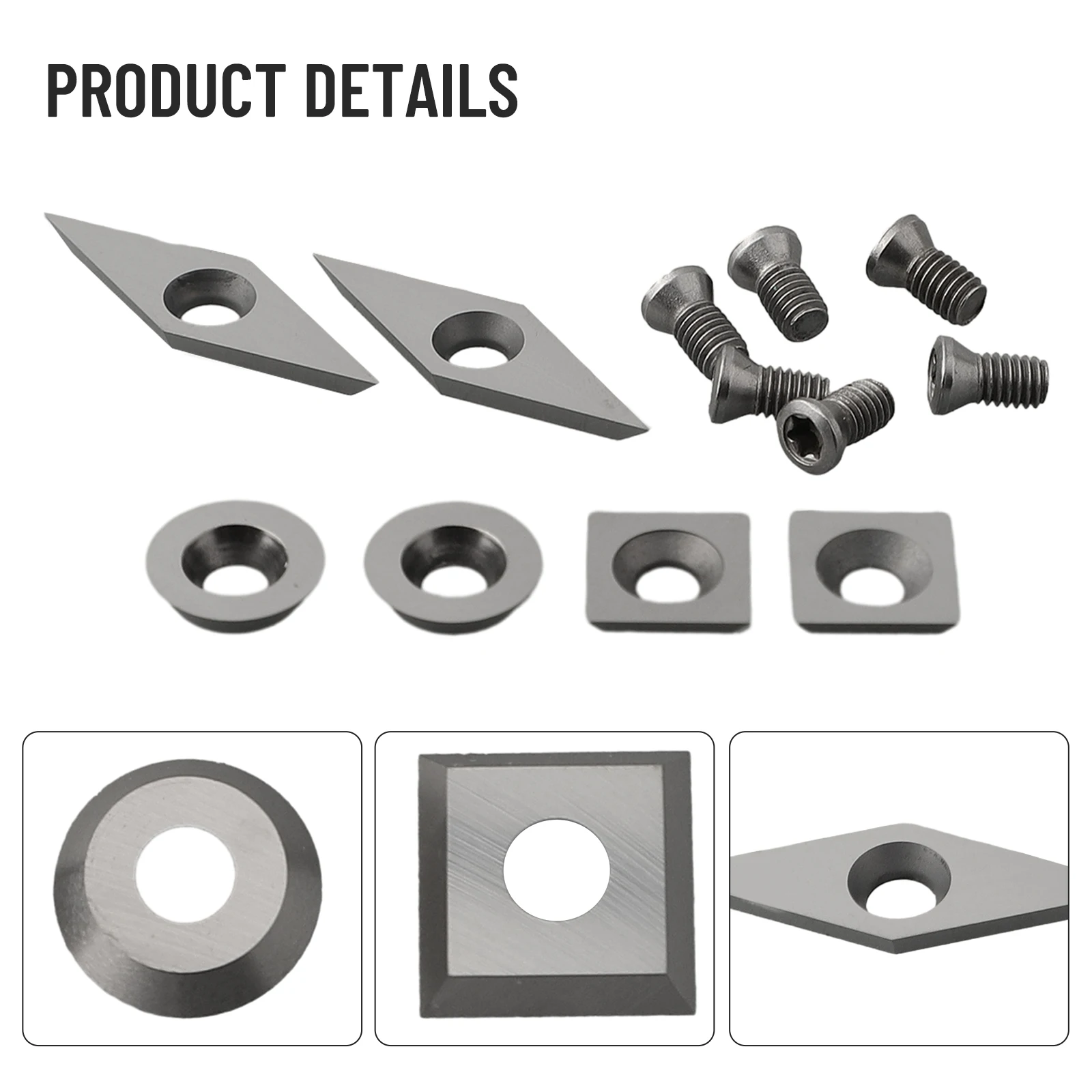 

Durable Silver Carbide Cutters Inserts Set Wood Lathe Turning Tools For Woodworking Round Square Blade