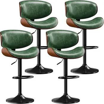 Set of 4 Adjustable Swivel Bar Stools, Mid-Century Modern PU Leather, Counter Height Design 1