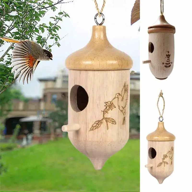 Bird House Wooden Hummingbird House Wild Bird Outdoor Hanging Feeder Garden Yard Decoration
