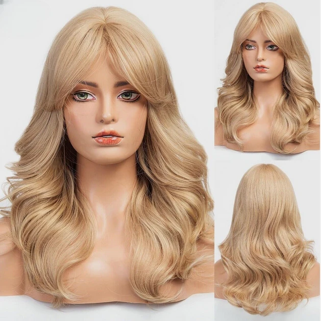 

Pop Womens Golden Blond Heat Resistant Long Curly Wavy Full Volume Hair Wig