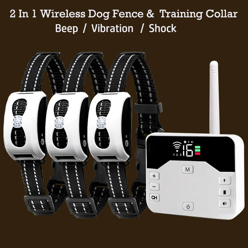 DogWirelessElectricFenceTrainingCollar2in1ShockVibrationBeep