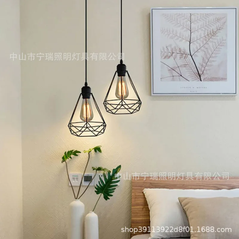 Restaurant chandelier retro iron chandelier led Nordic simple modern personality dining room bar creative diamond lamp 5